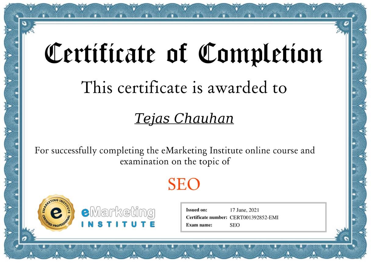 eMarketing Institute SEO certificate