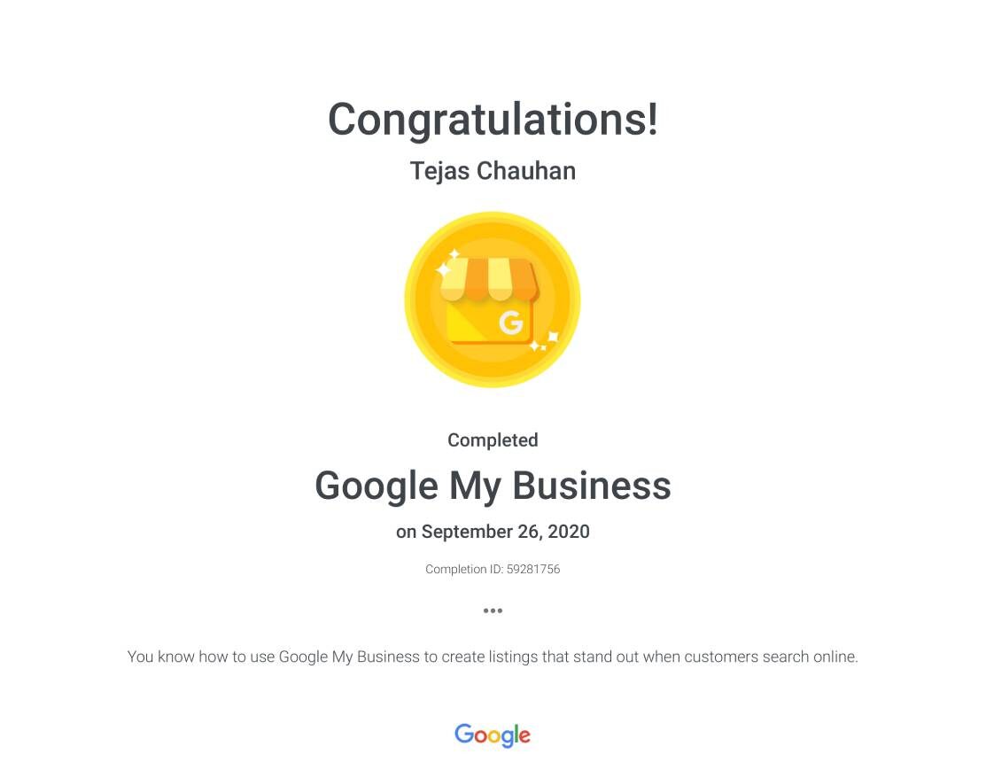 Google My Business certificate