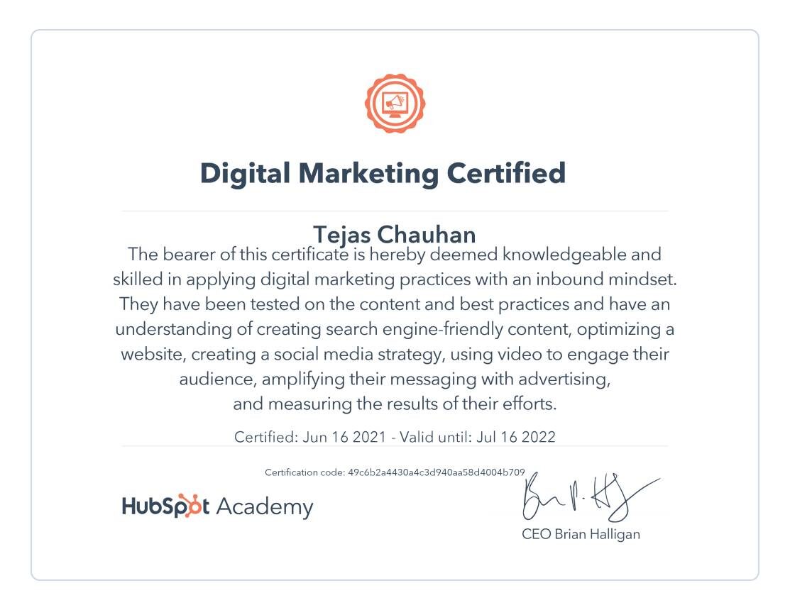HubSpot Digital Marketing certificate