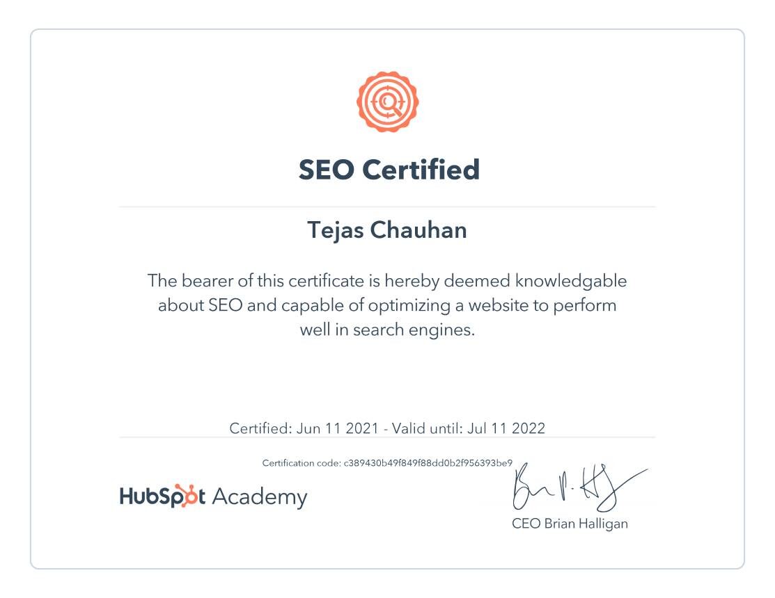 HubSpot SEO certificate