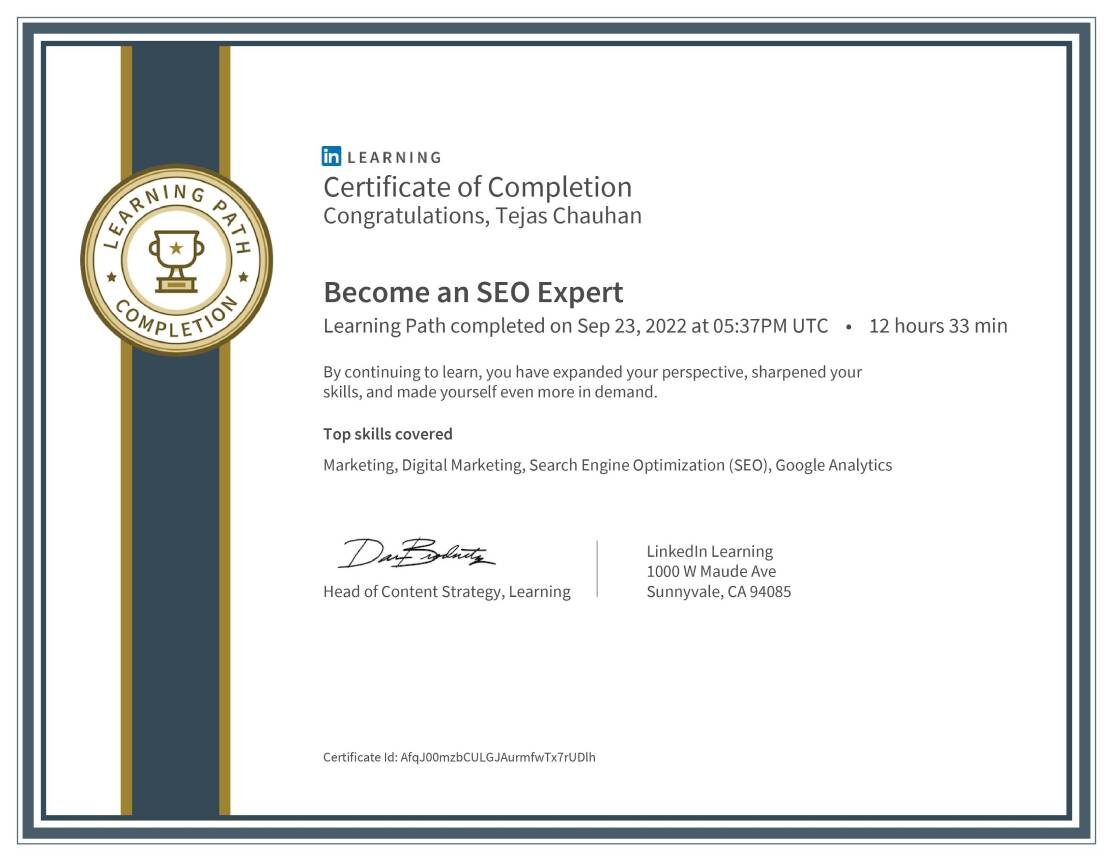 Become an SEO Expert certificate