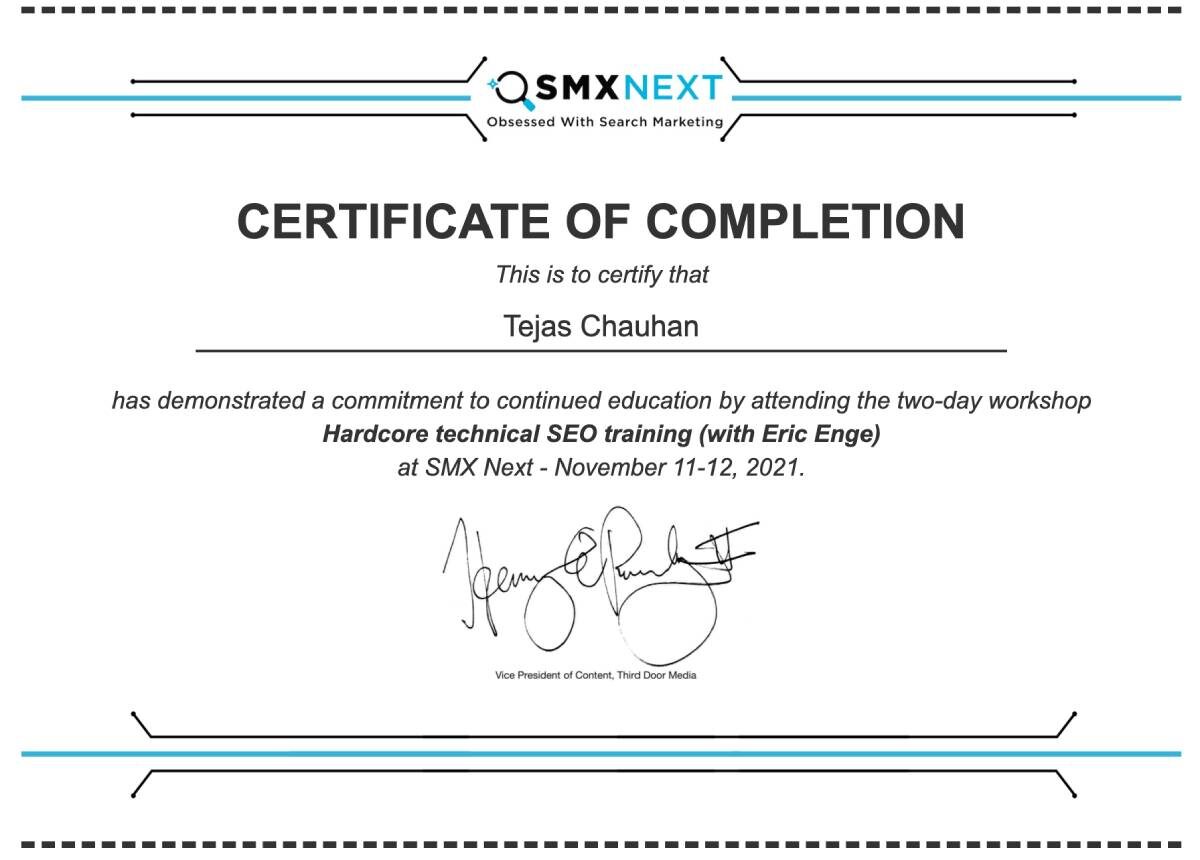 SMX SEO Training certificate